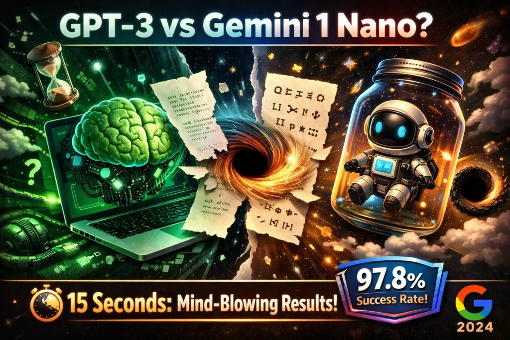 GPT-3 vs Gemini 1 Nano infographic comparing cloud AI and on-device AI, including latency, cost model, privacy, and best use cases in 2026.