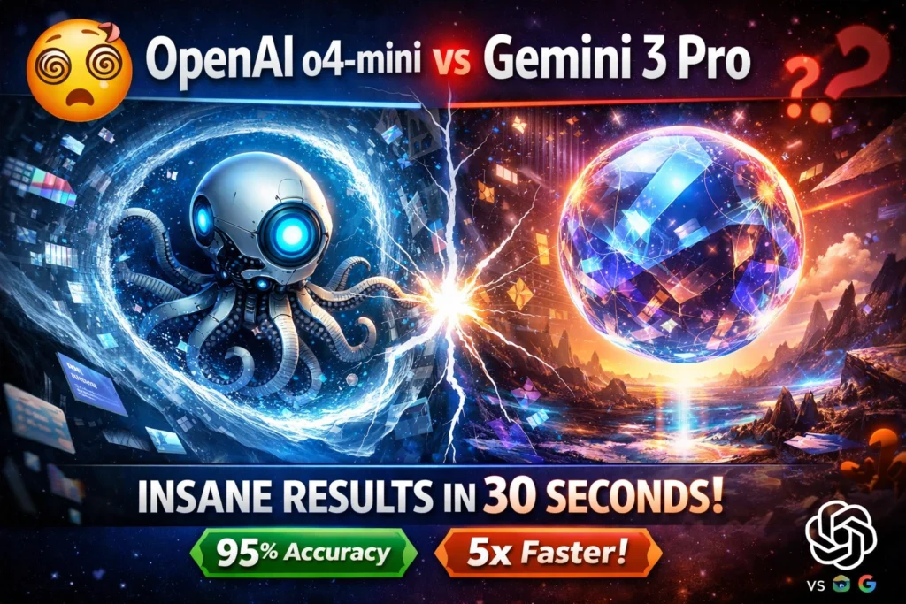 OpenAI o4-mini vs Gemini 3 Pro infographic comparing pricing, context window, multimodal capabilities, coding performance, and best use cases in 2026